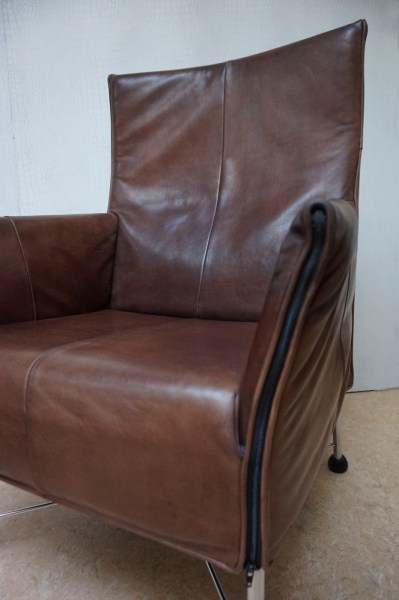 Montis-Charly-Flex-stoel-fauteuil-Gerard van den Berg-bruin-leder-rvs-vintage-geleefd-gebruikt-tweedehands